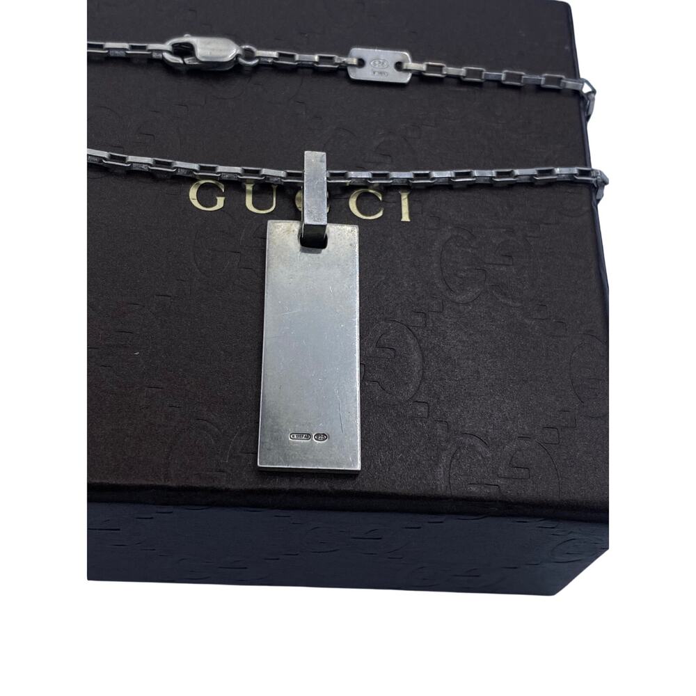 Authentic Gucci Pendant Necklace Mark Plate Rectangle Silver 16" - Picture 3 of 9